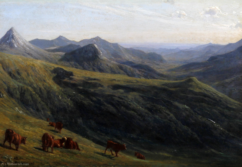 Wikioo.org - The Encyclopedia of Fine Arts - Painting, Artwork by Auguste François Bonheur - Cattle on a Hillside