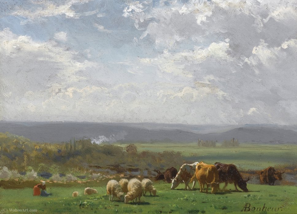 Wikioo.org - The Encyclopedia of Fine Arts - Painting, Artwork by Auguste François Bonheur - Paturage en Auvergne