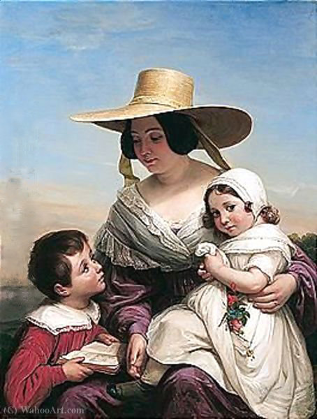 Wikioo.org - The Encyclopedia of Fine Arts - Painting, Artwork by Auguste Jean Baptiste Vinchon - Madame vinchon et ses enfants