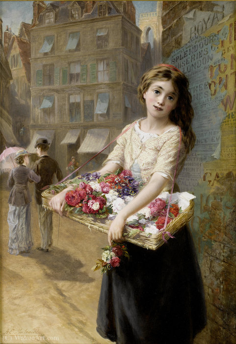 Wikioo.org - The Encyclopedia of Fine Arts - Painting, Artwork by Augustus Edward Mulready - A street flower seller