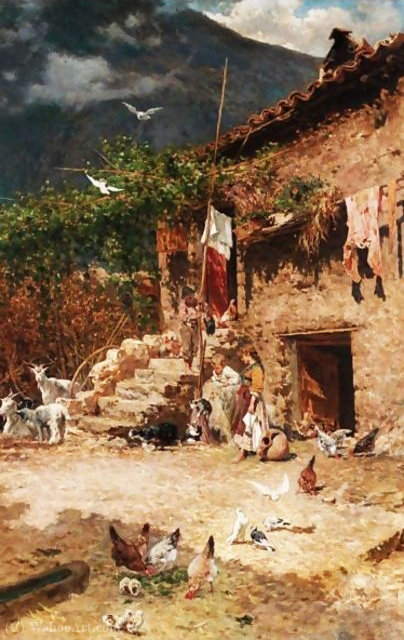 Wikioo.org - The Encyclopedia of Fine Arts - Painting, Artwork by Aurelio Tiratelli - Children in the farmyard
