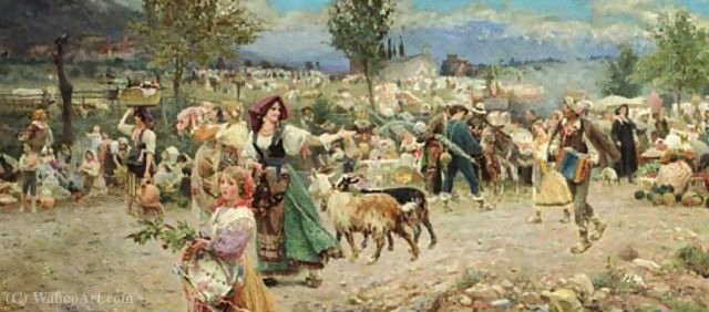 Wikioo.org - The Encyclopedia of Fine Arts - Painting, Artwork by Aurelio Tiratelli - The village procession