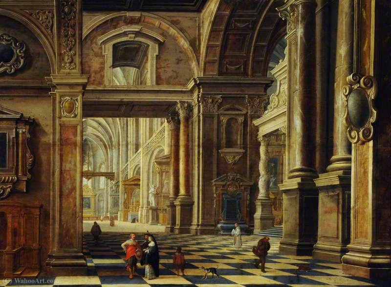Wikioo.org - The Encyclopedia of Fine Arts - Painting, Artwork by Bartholomeus Corneliszoon Van Bassen - Interior of a Flemish Cathedral with Figures