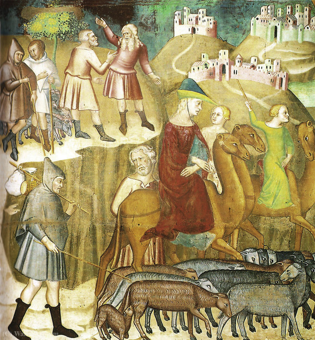 Wikioo.org - The Encyclopedia of Fine Arts - Painting, Artwork by Bartolo Di Fredi - Abraham is divided by Lot in the land of Canaan, fresco by Bartolo di Fredi (Duomo di San Gimignano)