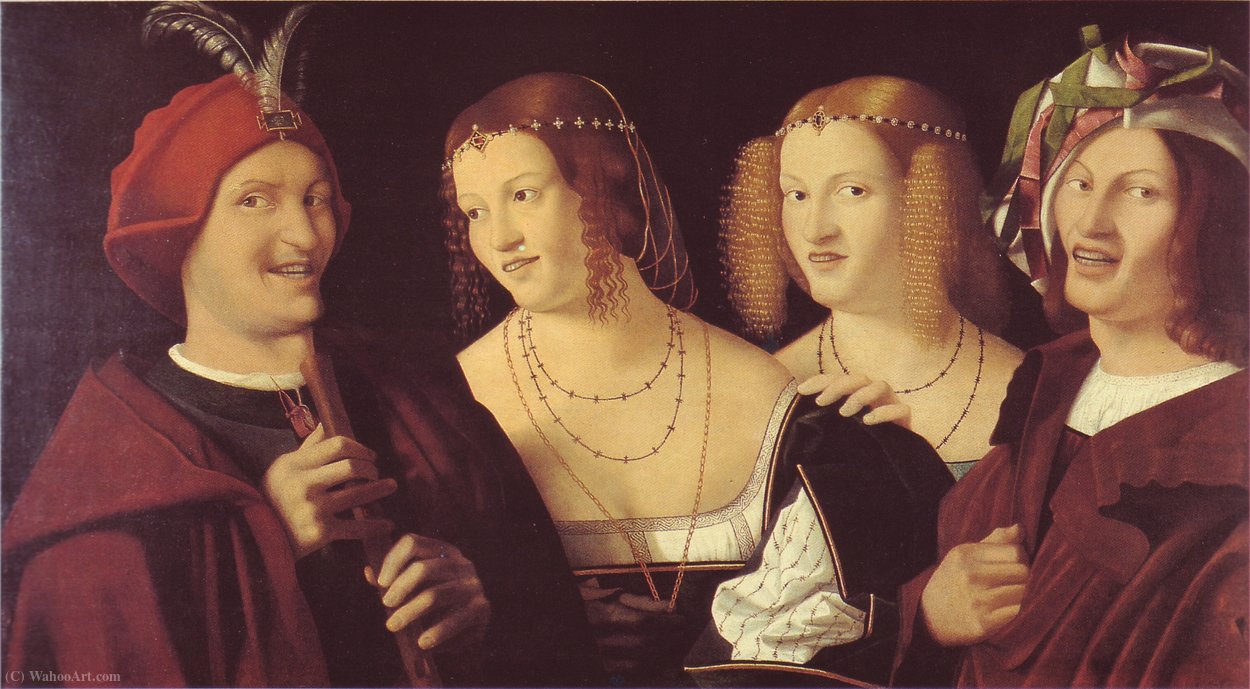 Wikioo.org - The Encyclopedia of Fine Arts - Painting, Artwork by Bartolomeo Veneto - Four characters laughing