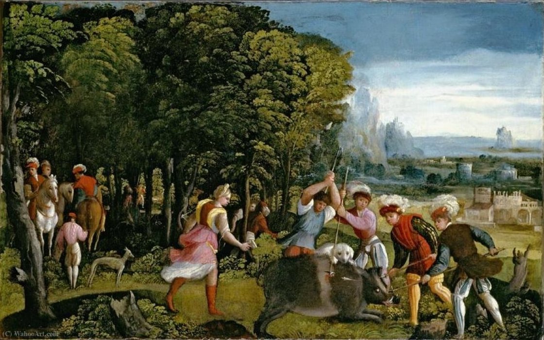 Wikioo.org - The Encyclopedia of Fine Arts - Painting, Artwork by Battista Dossi - The Hunt of the Calydonian Boar