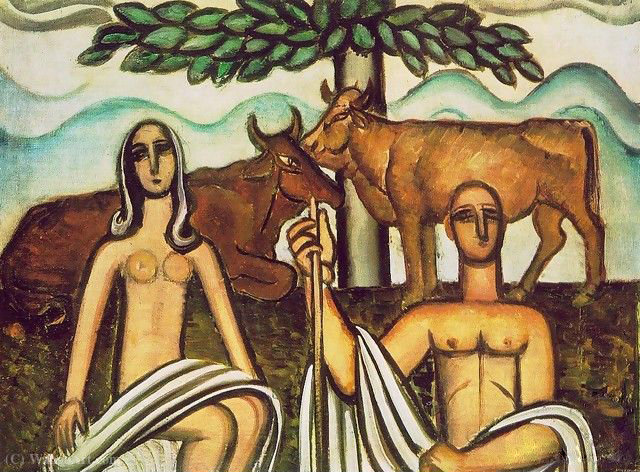 WikiOO.org - אנציקלופדיה לאמנויות יפות - ציור, יצירות אמנות Bela Onodi - Shepherd and his Lover (1927)