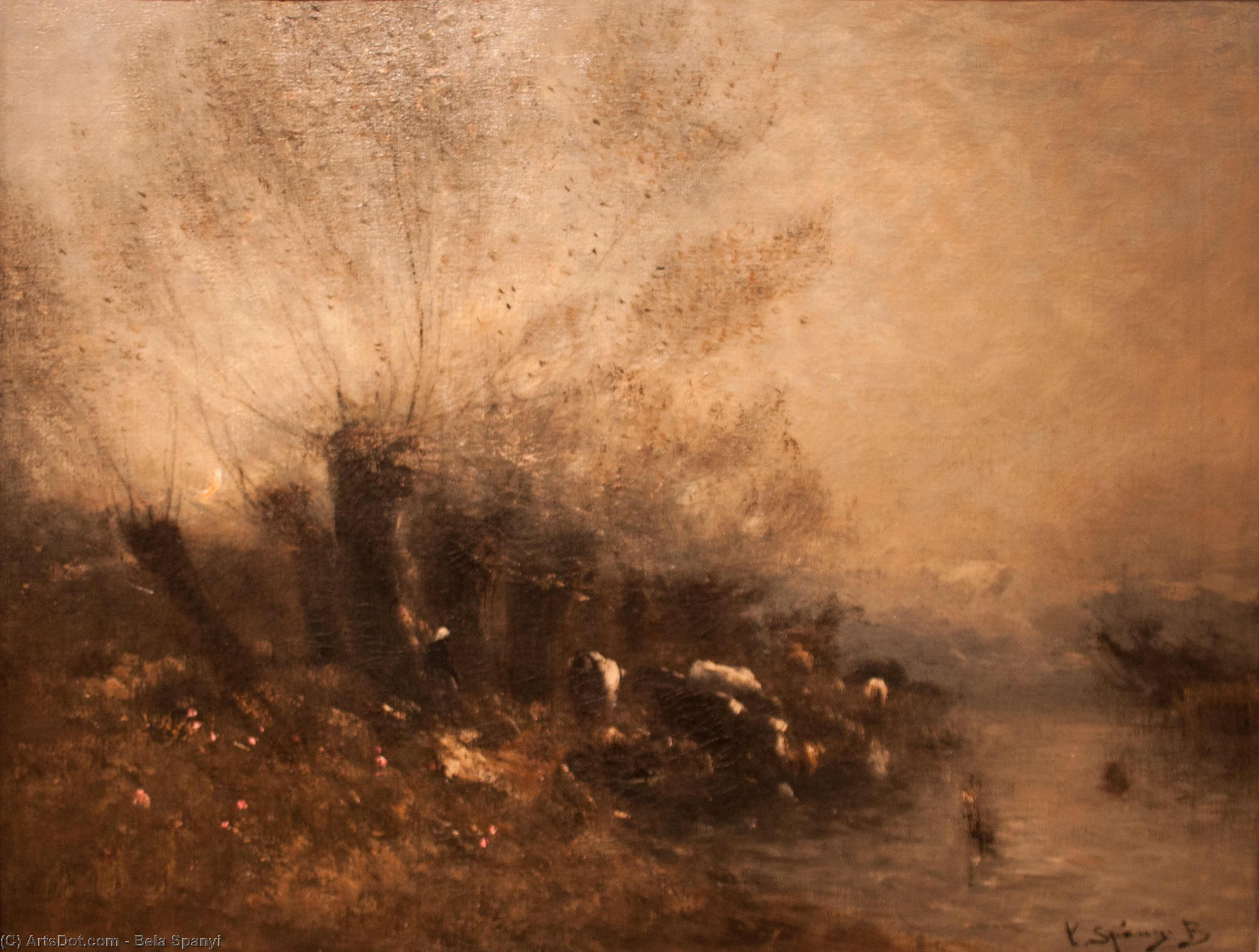 WikiOO.org - Enciclopedia of Fine Arts - Pictura, lucrări de artă Bela Spanyi - Sunset at the Riverside