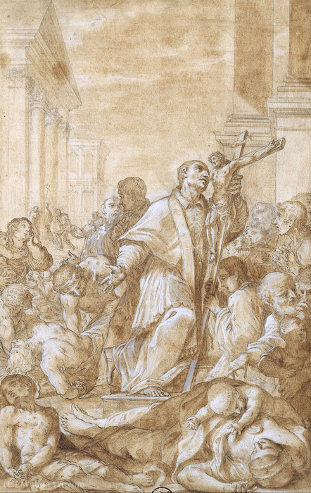 Wikioo.org - The Encyclopedia of Fine Arts - Painting, Artwork by Benedetto Luti - Saint Carlo Borromeo among the Plague Sufferers