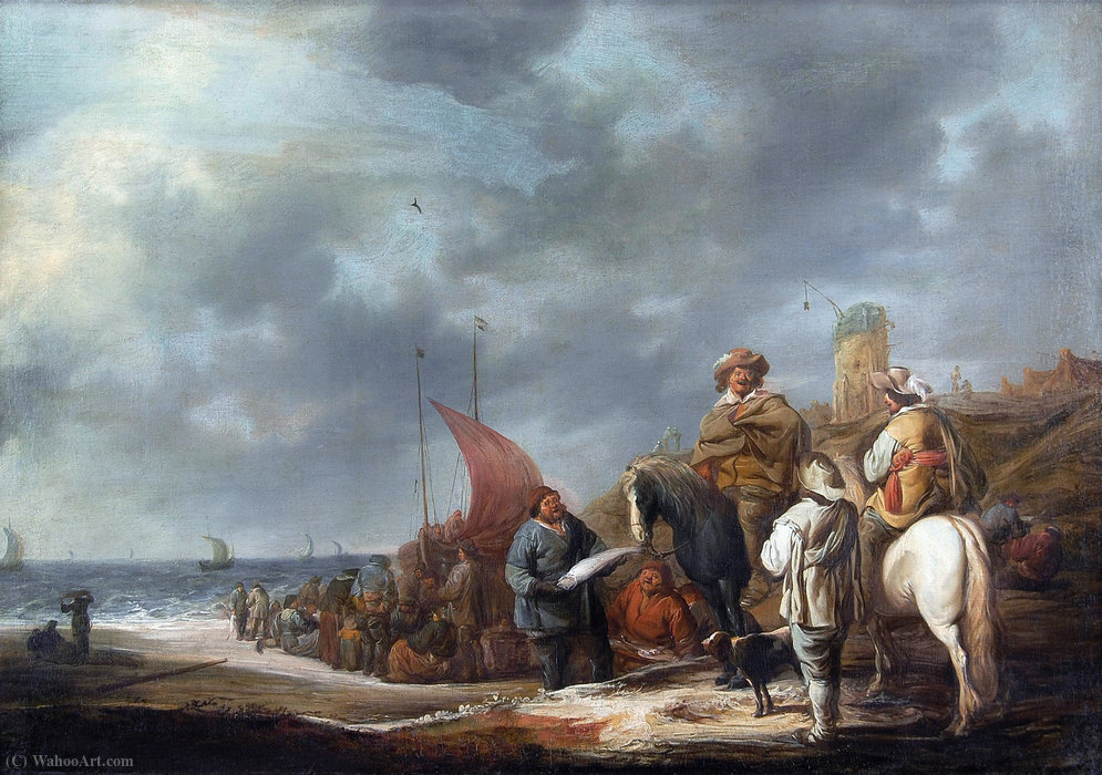 Wikioo.org - The Encyclopedia of Fine Arts - Painting, Artwork by Benjamin Gerritsz Cuyp - Fish sellers at the beach