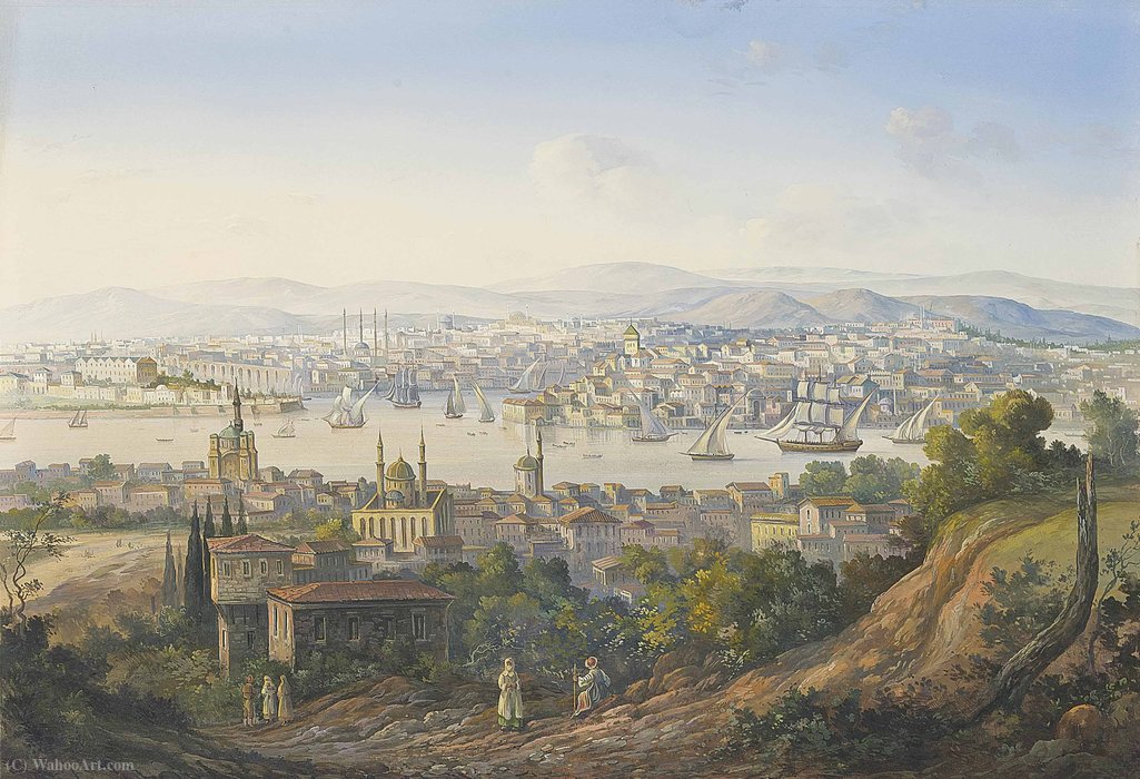 WikiOO.org - Encyclopedia of Fine Arts - Lukisan, Artwork Carlo Bossoli - Turks overlooking Istanbul