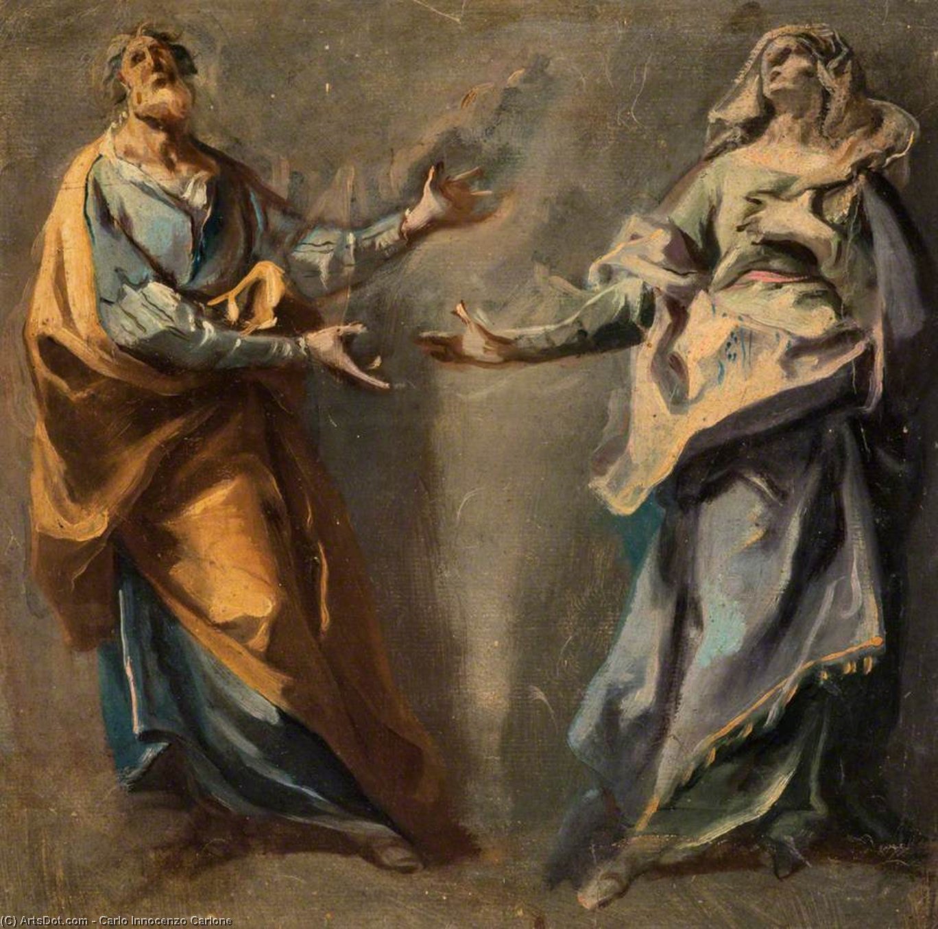 Wikioo.org - สารานุกรมวิจิตรศิลป์ - จิตรกรรม Carlo Innocenzo Carlone - Study of Two Figures in Adoration (possibly Saint Joseph and the Virgin Mary, or Saints Joachim and Anna)