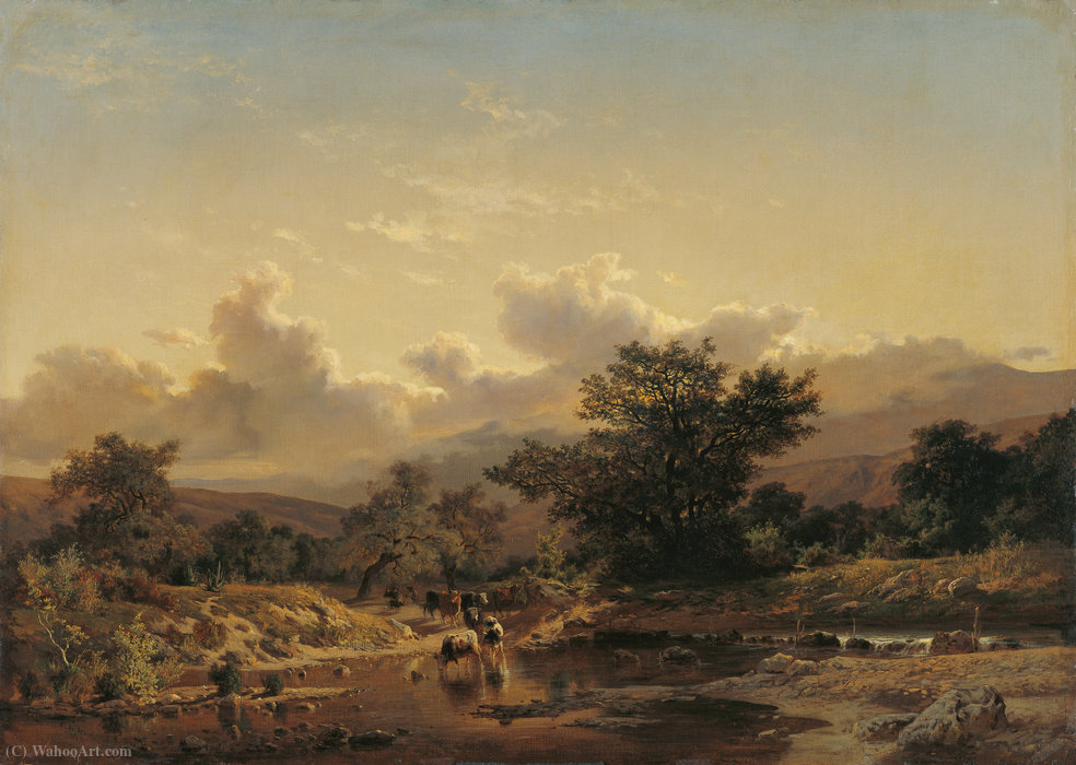 Wikioo.org - The Encyclopedia of Fine Arts - Painting, Artwork by Carlos De Haes - Landscape with Drove of Cows