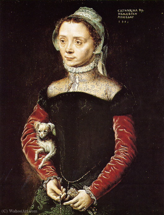 Wikioo.org - The Encyclopedia of Fine Arts - Painting, Artwork by Catharina Van Hemessen - Portrait of a Woman with Dog