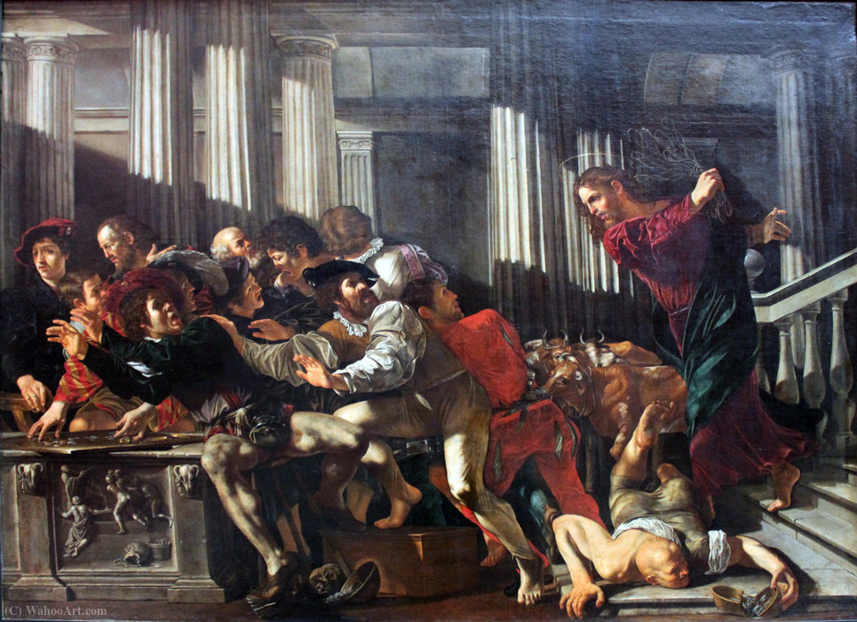 Wikioo.org - The Encyclopedia of Fine Arts - Painting, Artwork by Cecco Del Caravaggio (Francesco Buoneri) - Christ expulses the money changers out of the temple