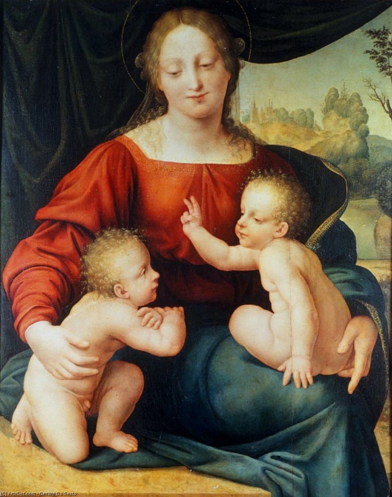 Wikioo.org - The Encyclopedia of Fine Arts - Painting, Artwork by Cesare Da Sesto - Virgin, Child and St. John the Baptist