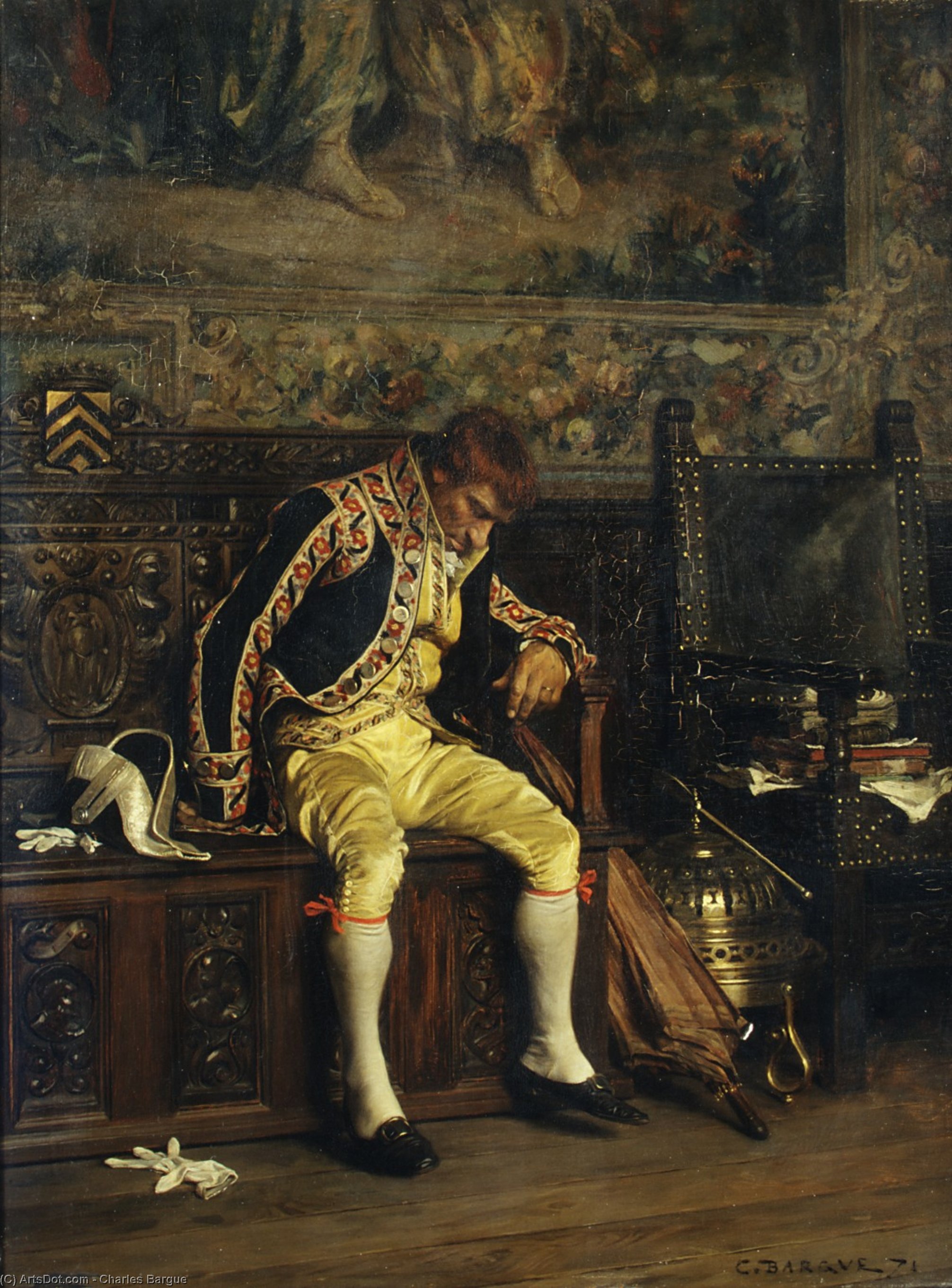 WikiOO.org - دایره المعارف هنرهای زیبا - نقاشی، آثار هنری Charles Bargue - A footman sleeping (1871)