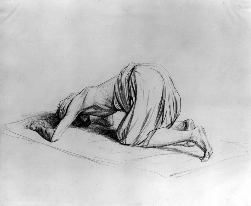 WikiOO.org - Enciclopedia of Fine Arts - Pictura, lucrări de artă Charles Bargue - Moslem Prostrating Himself on Prayer Rug