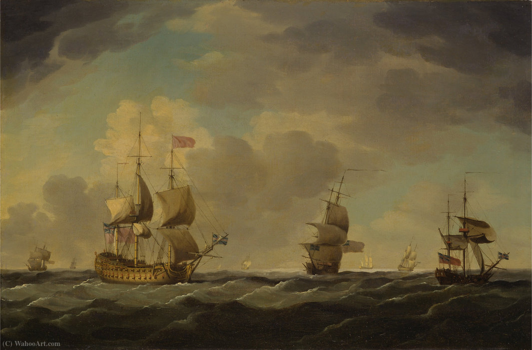 Wikioo.org - The Encyclopedia of Fine Arts - Painting, Artwork by Charles Brooking - An English Flagship Under Easy Sail in a Moderate Breeze