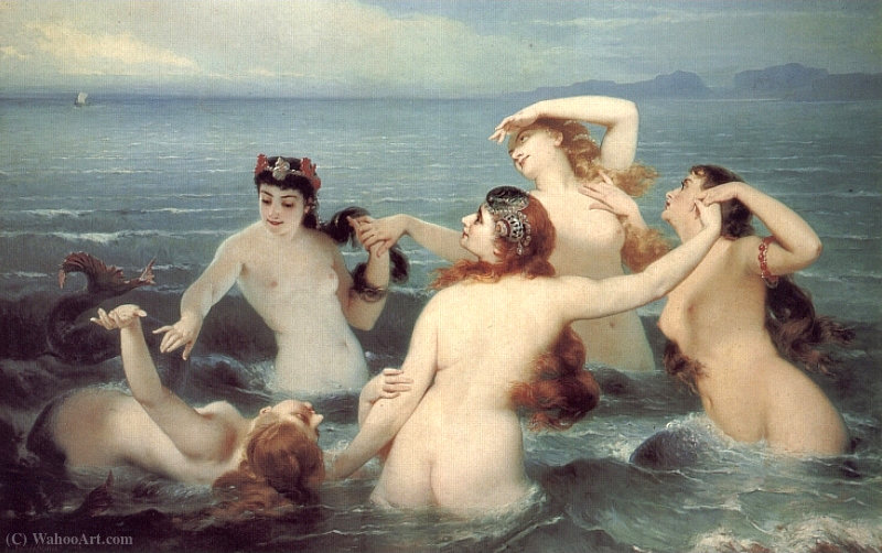 Wikioo.org – La Enciclopedia de las Bellas Artes - Pintura, Obras de arte de Charles Edouard Boutibonne - Sirenas retozando en el mar