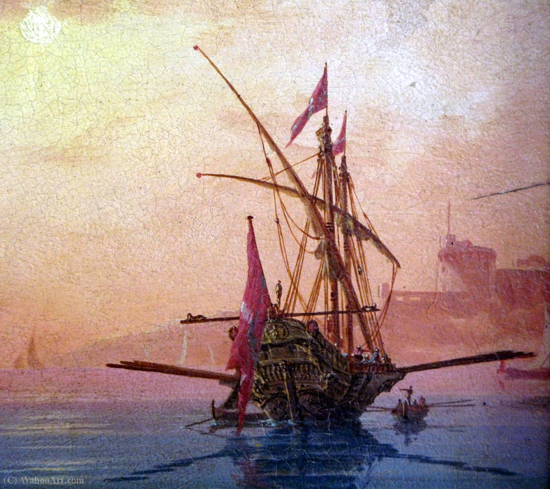 Wikioo.org - The Encyclopedia of Fine Arts - Painting, Artwork by Charles François Grenier De Lacroix - Marine at sunset