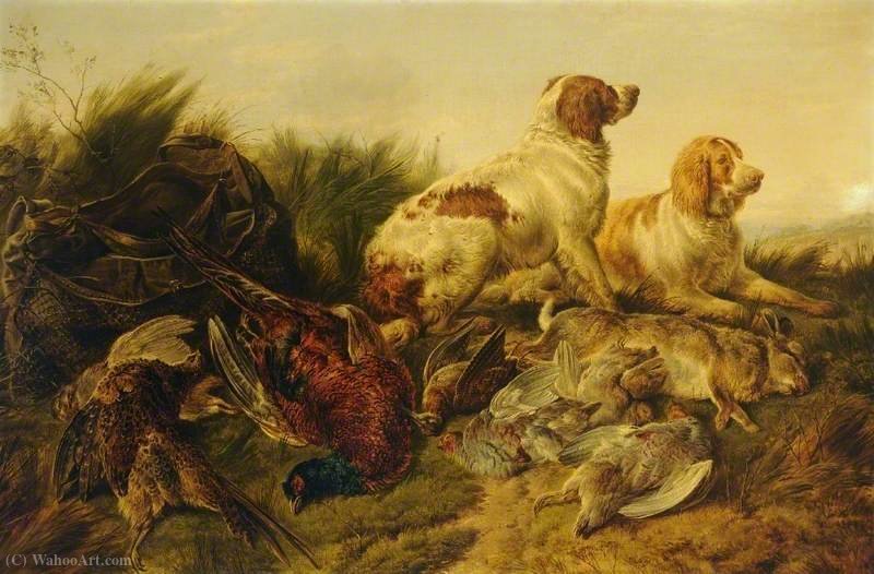 Wikioo.org - สารานุกรมวิจิตรศิลป์ - จิตรกรรม Charles Jones - Hunting Dogs and Pheasants