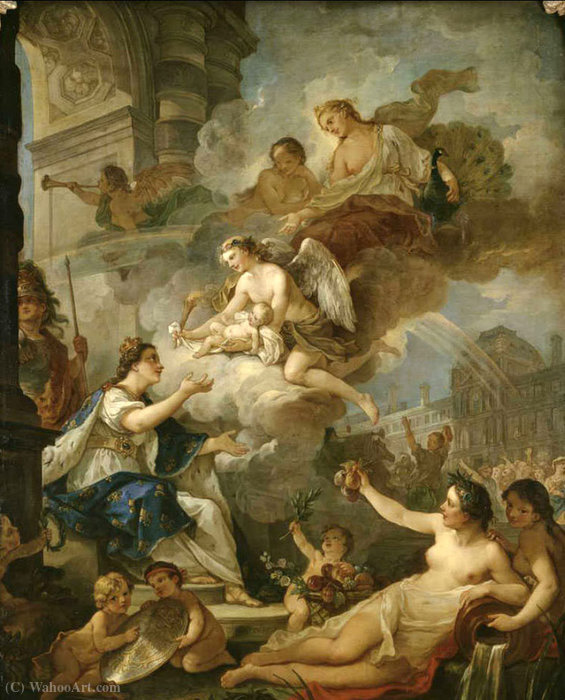 Wikioo.org - The Encyclopedia of Fine Arts - Painting, Artwork by Charles Joseph Natoire - Allegory on Birth of Marie-Zéphyrine of France in (1750)