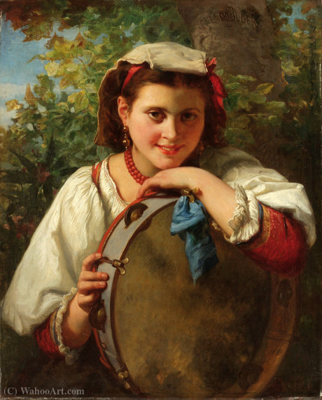 WikiOO.org - Encyclopedia of Fine Arts - Schilderen, Artwork Charles Louis Muller - Girl with Tambourine