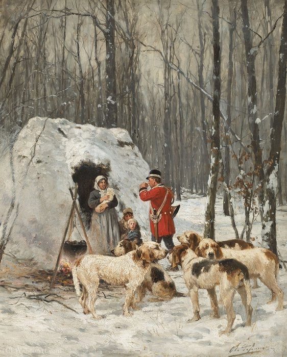 Wikioo.org - The Encyclopedia of Fine Arts - Painting, Artwork by Charles Olivier De Penne - Hunting scene in winter.
