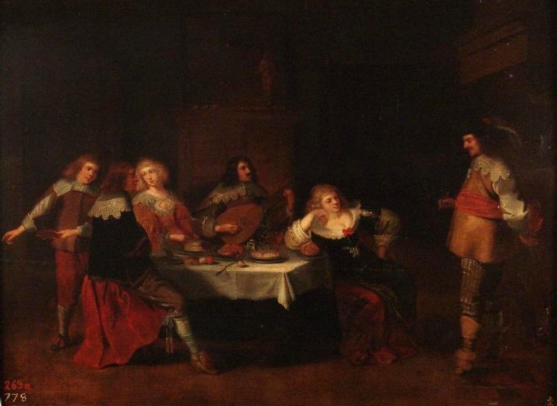 Wikioo.org - The Encyclopedia of Fine Arts - Painting, Artwork by Christoffel Jacobsz Van Der Lamen - Banquet courtesans and soldiers