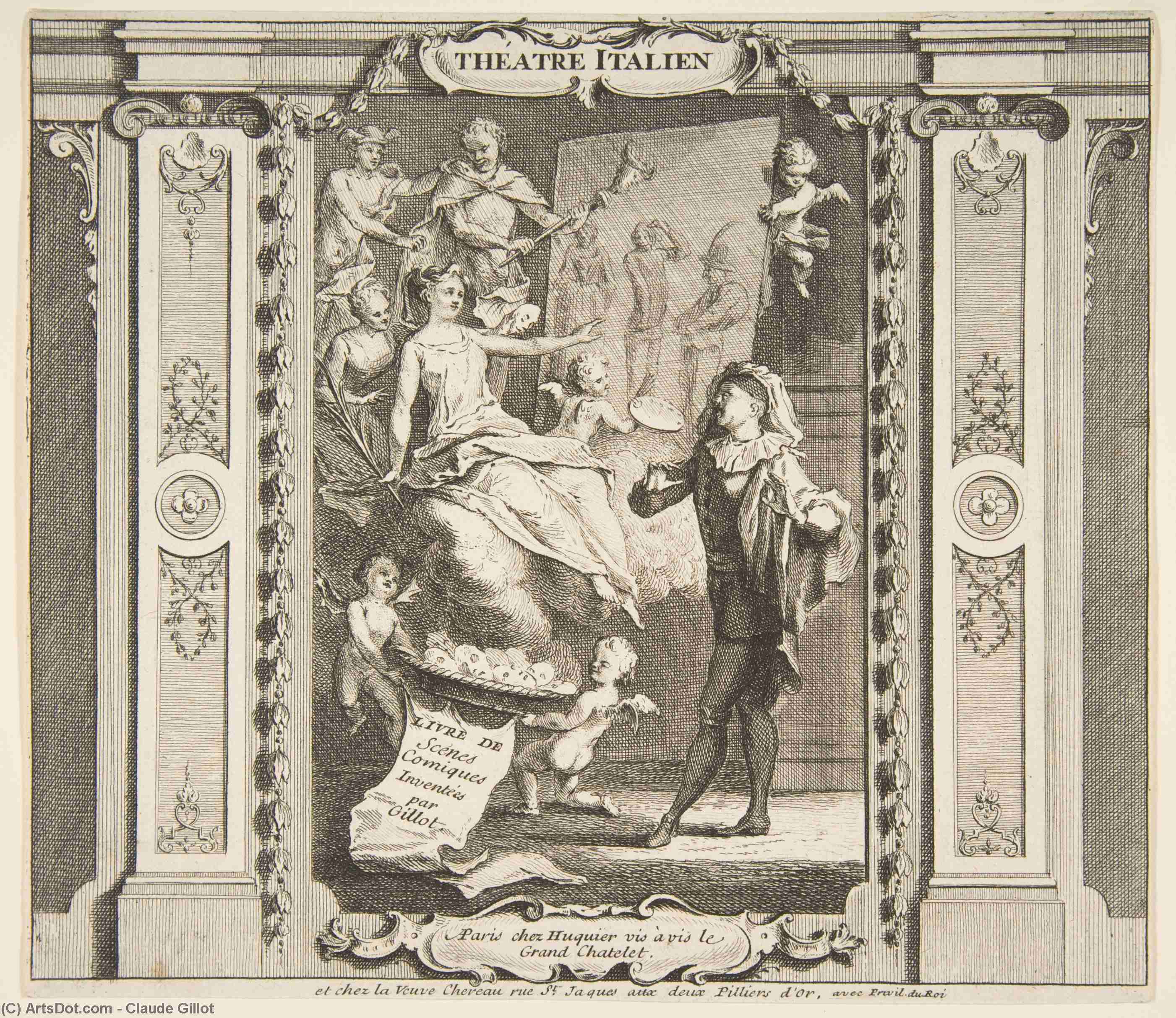 WikiOO.org - אנציקלופדיה לאמנויות יפות - ציור, יצירות אמנות Claude Gillot - Frontispice to Theatre Italien