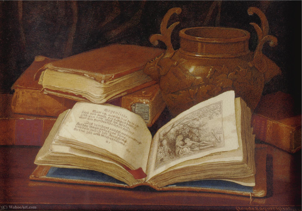 Wikioo.org - The Encyclopedia of Fine Arts - Painting, Artwork by Claude Raguet Hirst - Still life with books and vase