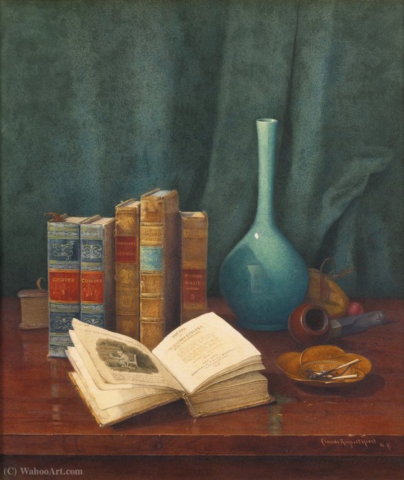 Wikioo.org - The Encyclopedia of Fine Arts - Painting, Artwork by Claude Raguet Hirst - Still life with poems by cowper