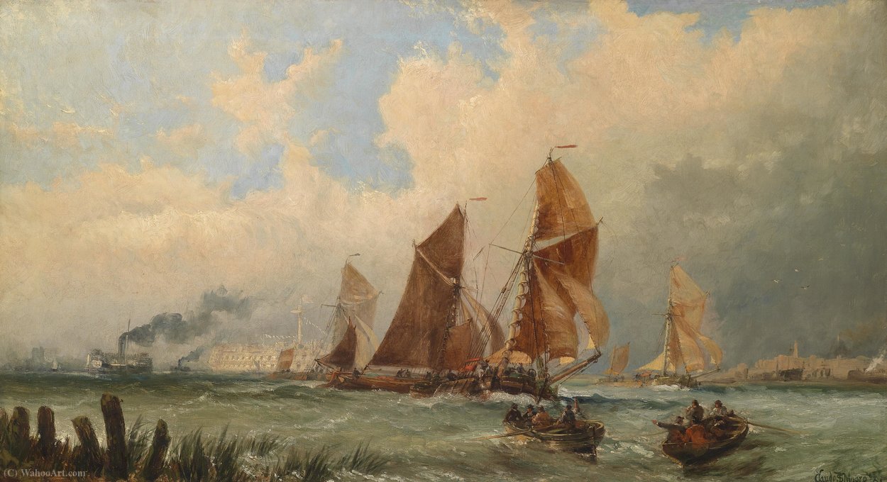 Wikioo.org - The Encyclopedia of Fine Arts - Painting, Artwork by Claude Thomas Stanfield Moore - Ships at the port of Portsmouth