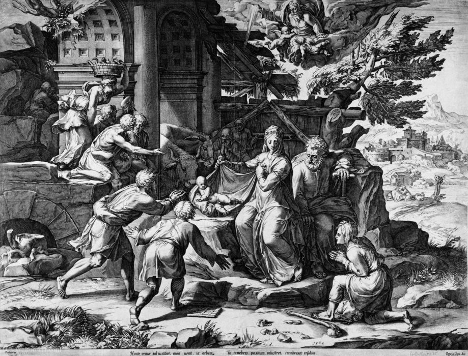 WikiOO.org - Encyclopedia of Fine Arts - Maalaus, taideteos Cornelis Cort - The Adoration of the Shepherds