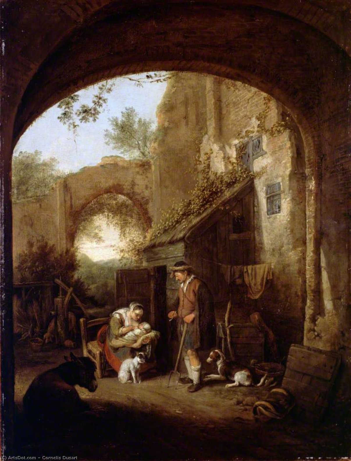 Wikioo.org - The Encyclopedia of Fine Arts - Painting, Artwork by Cornelis Dusart - Figures in the Courtyard of an Old Building