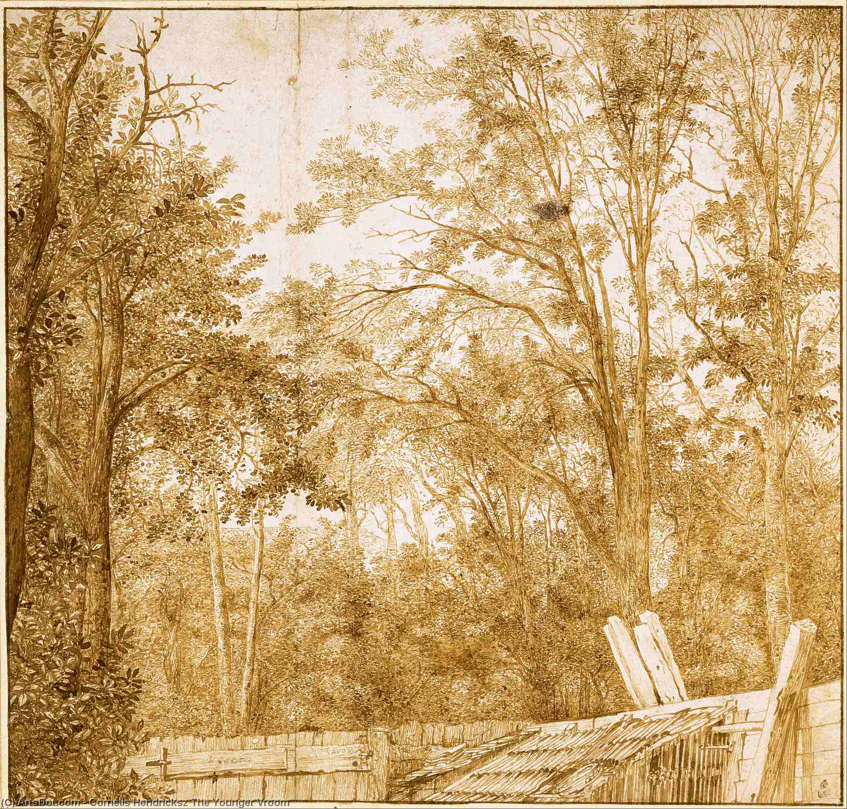 WikiOO.org - Encyclopedia of Fine Arts - Schilderen, Artwork Cornelis Hendricksz The Younger Vroom - Trees behind a Wooden Fence