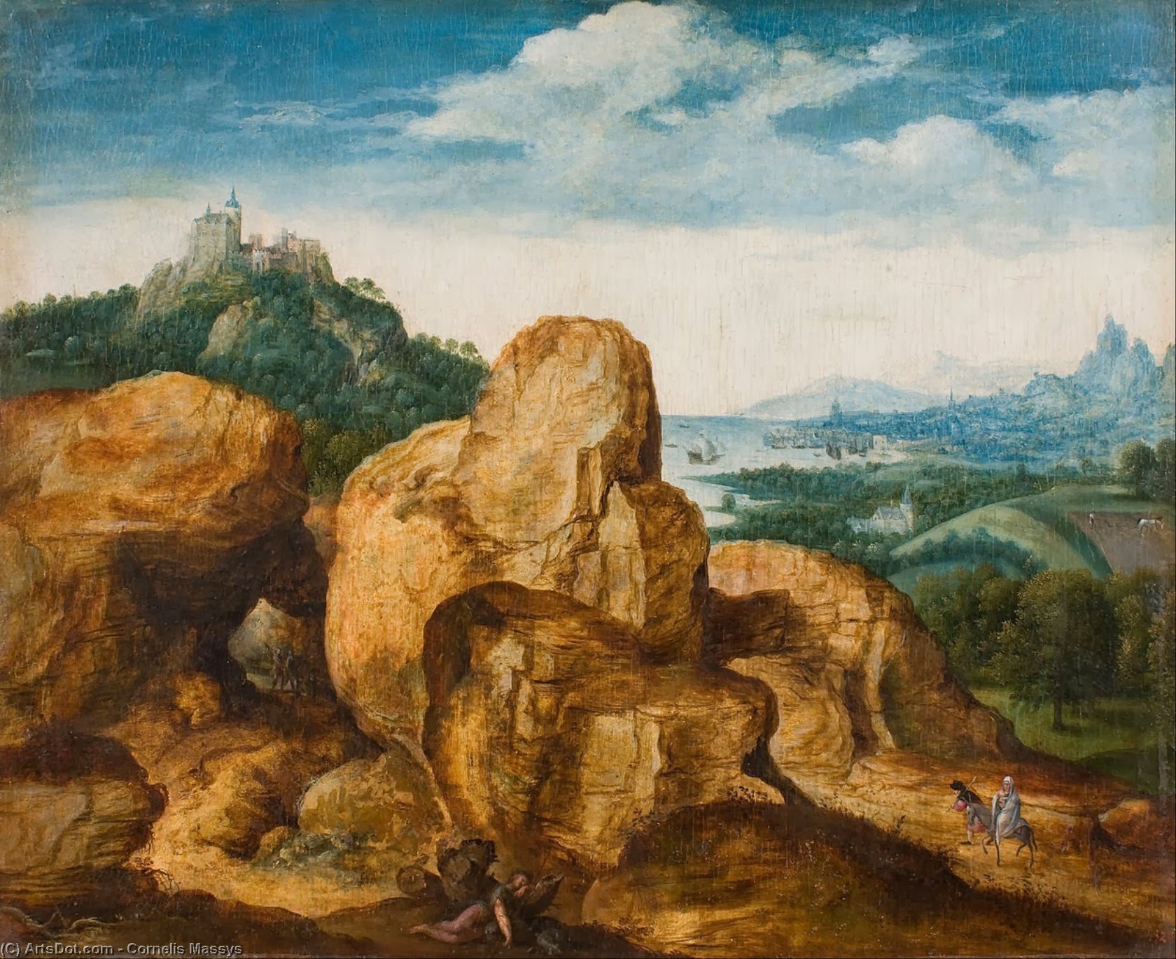 Wikioo.org – La Enciclopedia de las Bellas Artes - Pintura, Obras de arte de Cornelis Massys - paisaje con el  vuelo  bastante  EGIPTO