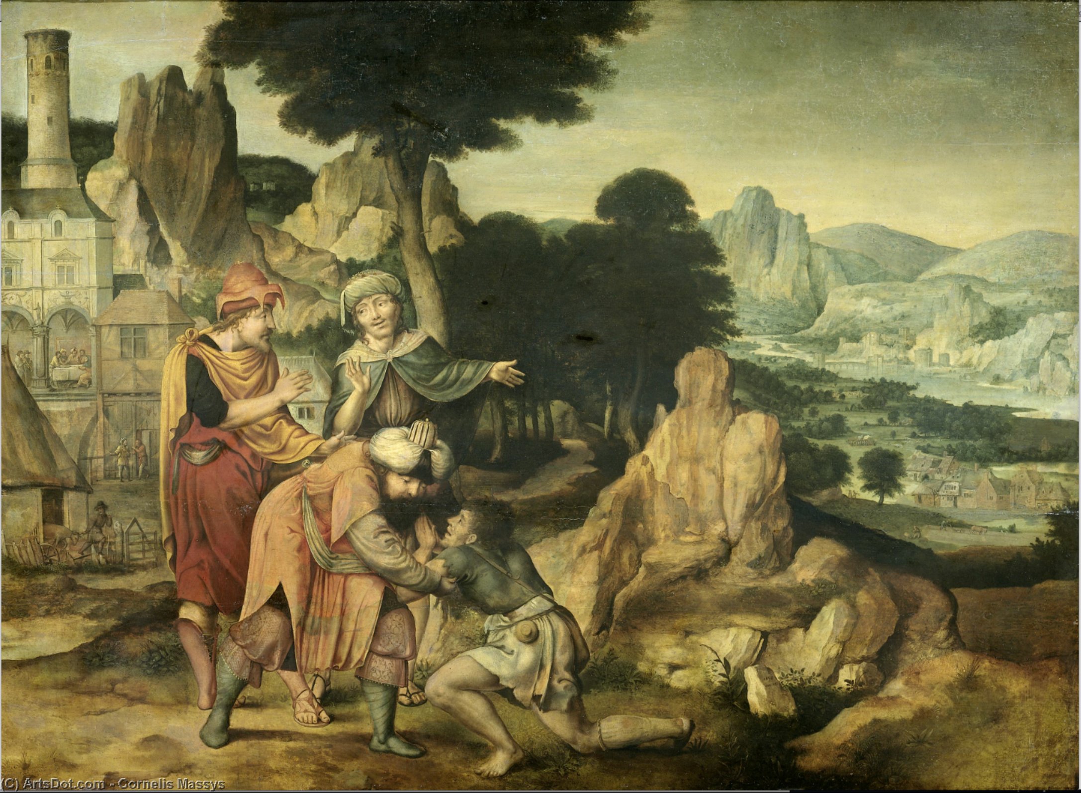 WikiOO.org - Enciclopedia of Fine Arts - Pictura, lucrări de artă Cornelis Massys - Samson kills the lion with his bare hands