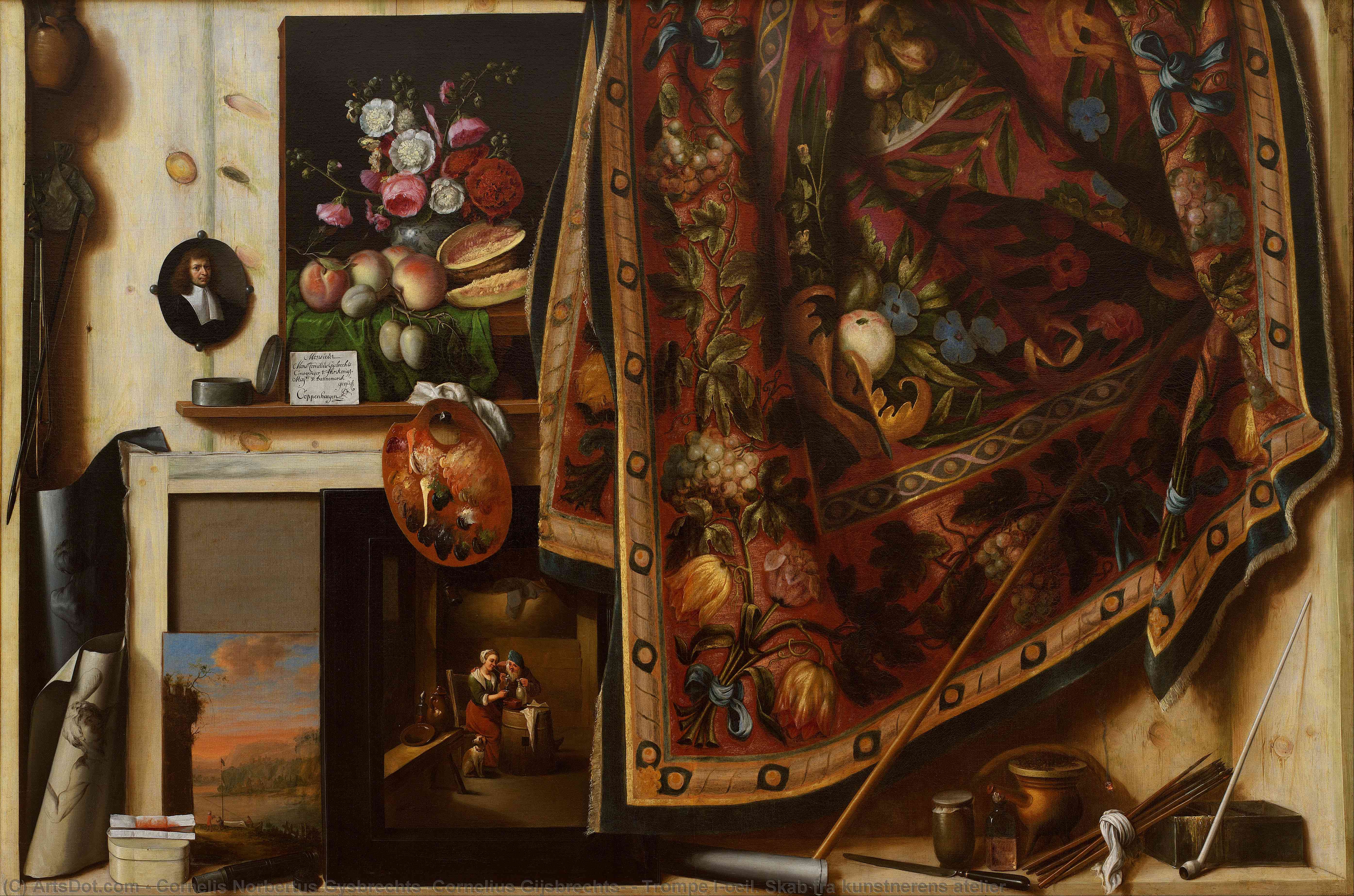 Wikioo.org - The Encyclopedia of Fine Arts - Painting, Artwork by Cornelis Norbertus Gysbrechts (Cornelius Gijsbrechts) - Trompe l'oeil. Skab fra kunstnerens atelier