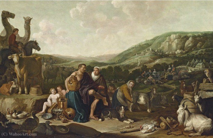 Wikioo.org - The Encyclopedia of Fine Arts - Painting, Artwork by Cornelis Saftleven (Cornelis Zachtleven) - Jacob and Rachel with the flocks of Laban
