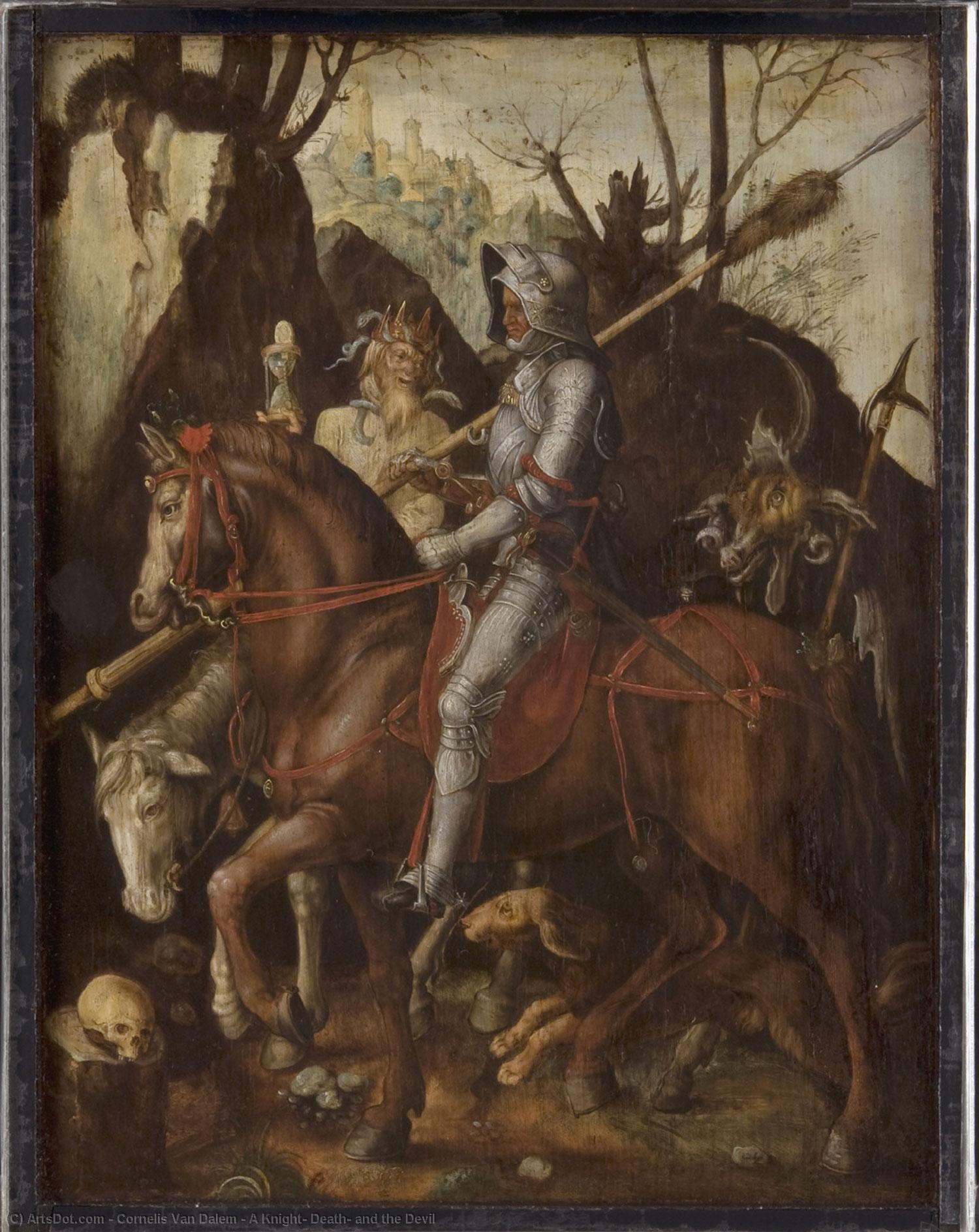 Wikioo.org – La Enciclopedia de las Bellas Artes - Pintura, Obras de arte de Cornelis Van Dalem - Un Caballero  muerte  asícomo  el  diablo