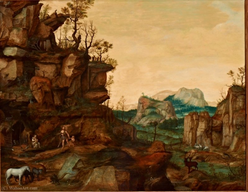 Wikioo.org – La Enciclopedia de las Bellas Artes - Pintura, Obras de arte de Cornelis Van Dalem - Paisaje con Adán y Eva