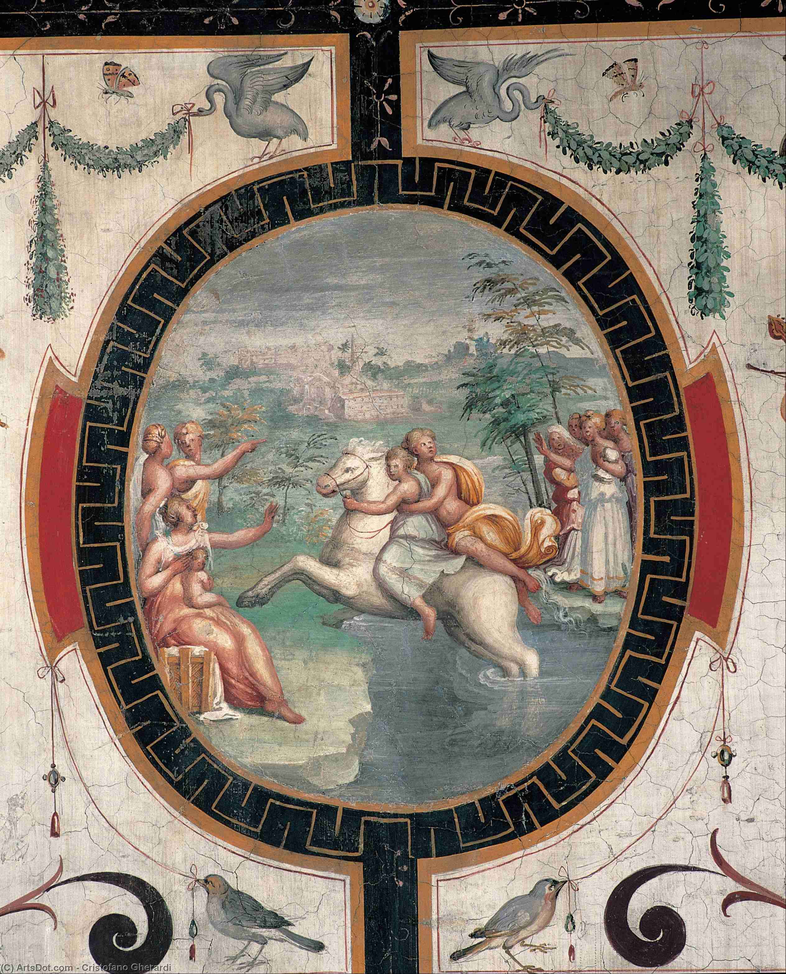 WikiOO.org - Εγκυκλοπαίδεια Καλών Τεχνών - Ζωγραφική, έργα τέχνης Cristofano Gherardi - Clelia crossing the Tiber on a horse