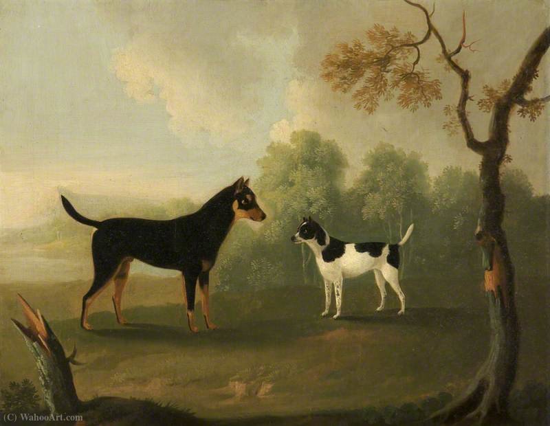 WikiOO.org - Enciclopedia of Fine Arts - Pictura, lucrări de artă Daniel Gillespie Clowes - Two Dogs Facing One Another in a Landscape
