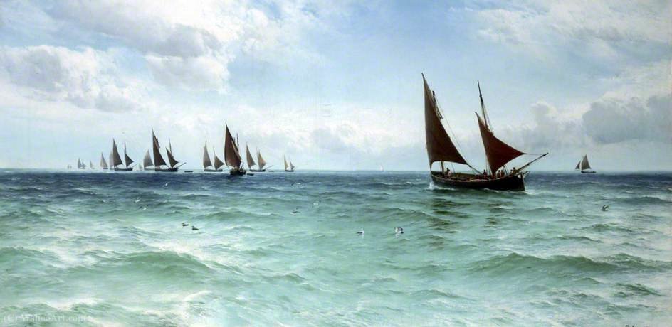 Wikioo.org - The Encyclopedia of Fine Arts - Painting, Artwork by David James - Fishing boats going out