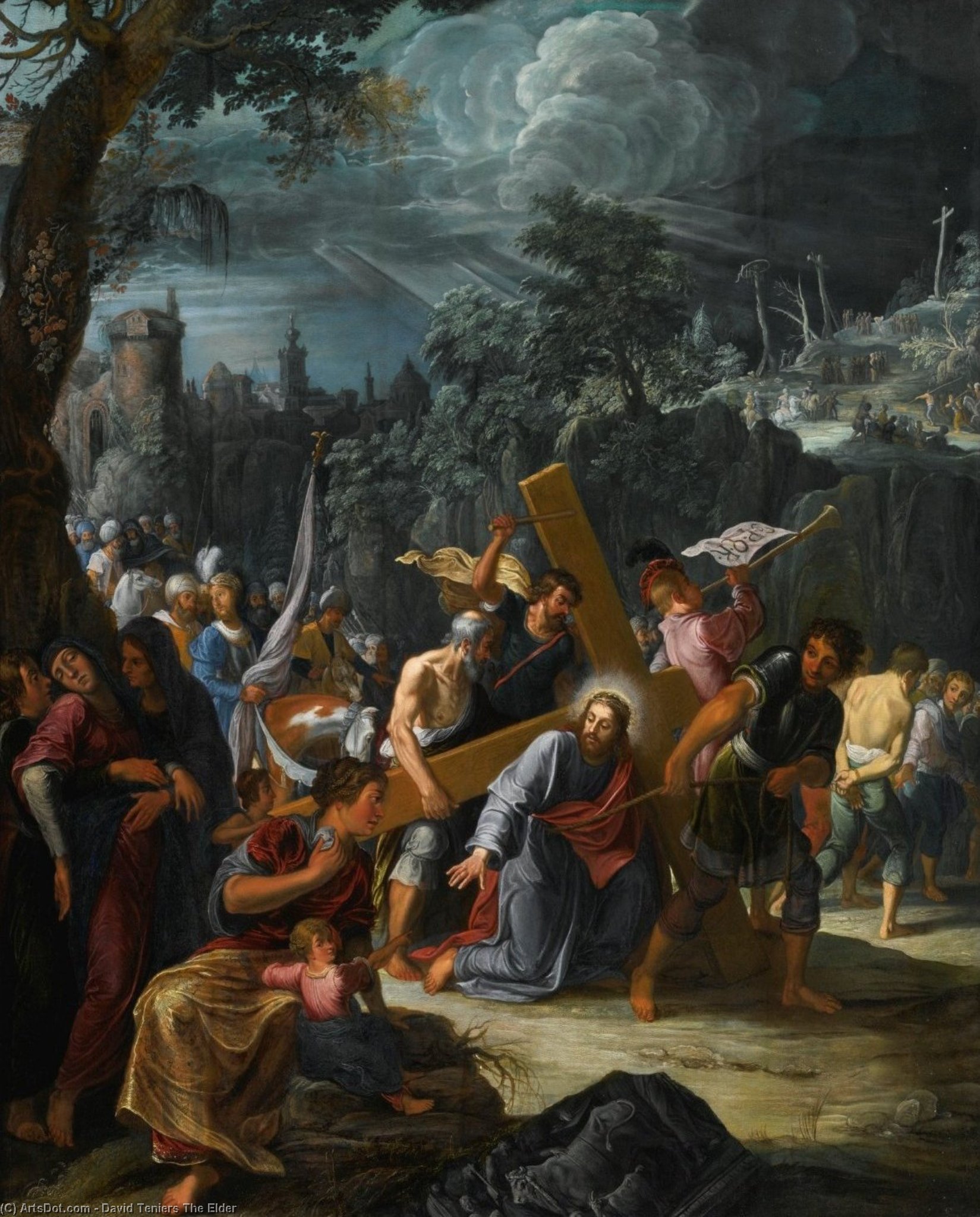 Wikioo.org - The Encyclopedia of Fine Arts - Painting, Artwork by David Teniers The Elder - Christ on the road to calvary