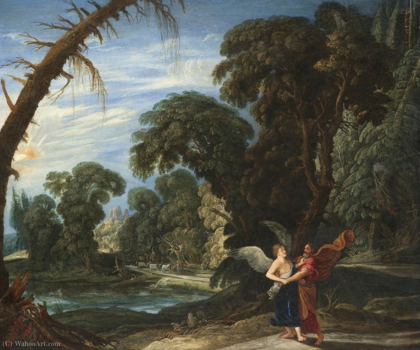 WikiOO.org - אנציקלופדיה לאמנויות יפות - ציור, יצירות אמנות David Teniers The Elder - Jacob wrestling with the Angel