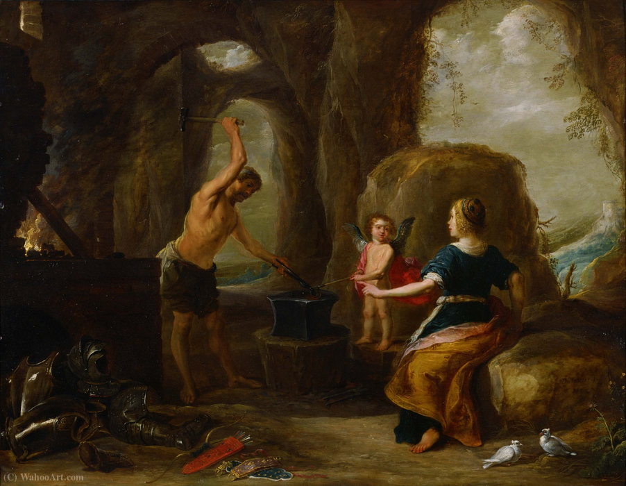 Wikioo.org - The Encyclopedia of Fine Arts - Painting, Artwork by David Teniers The Elder - Venus visiting Vulcan’s Forge