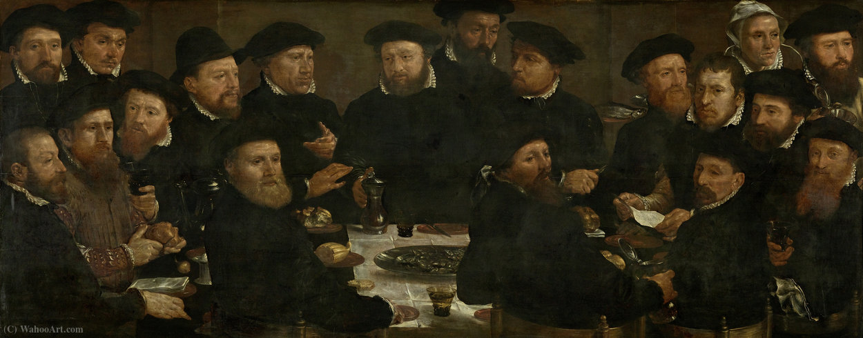 Wikioo.org – L'Encyclopédie des Beaux Arts - Peinture, Oeuvre de Dirck Barendsz - Repas de dix-huit hommes armés Amsterdam Rot L
